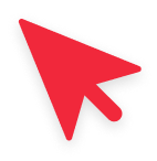 A large, red computer cursor arrow, drawn in a cartoon style with a slight shadow effect, stands out like vibrant outdoor blinds catching sunlight.