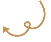 A brown, curved arrow with a loop in the middle, reminiscent of a patio decor element, points left on a crisp white background.