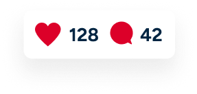 Icon displaying a red heart with the number 128 next to it, indicating likes for your outdoor living setup, and a red speech bubble with the number 42, highlighting comments.