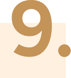 The image depicts a large, stylized brown number 9 with a period on a light beige background, reminiscent of a sleek marketing design.