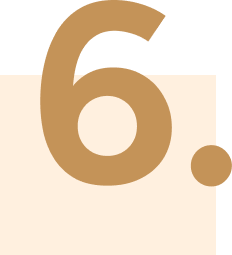 A large brown number "6" followed by a period is centered on a light beige background, capturing the essence of outdoor living. The bottom left corner of the digit is cropped by the border of the image, evoking subtle marketing flair.