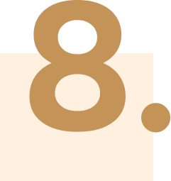 A large, bold number "8" followed by a period is centered on a light background, reminiscent of the earthy tones often used in outdoor living spaces. The number and period are in a brown color, similar to those found in natural patio settings.