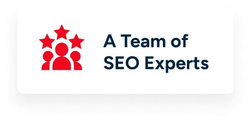 Graphic of three red silhouettes and stars with the text "A Team of Patio SEO Experts" next to them, showcasing their ability to optimize everything from outdoor blinds to online presence.