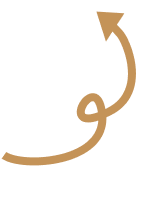 A brown arrow with a loop in the middle, pointing upwards to the right, reminiscent of an outdoor blinds symbol. The arrow has a doodle-like appearance on a plain white background.